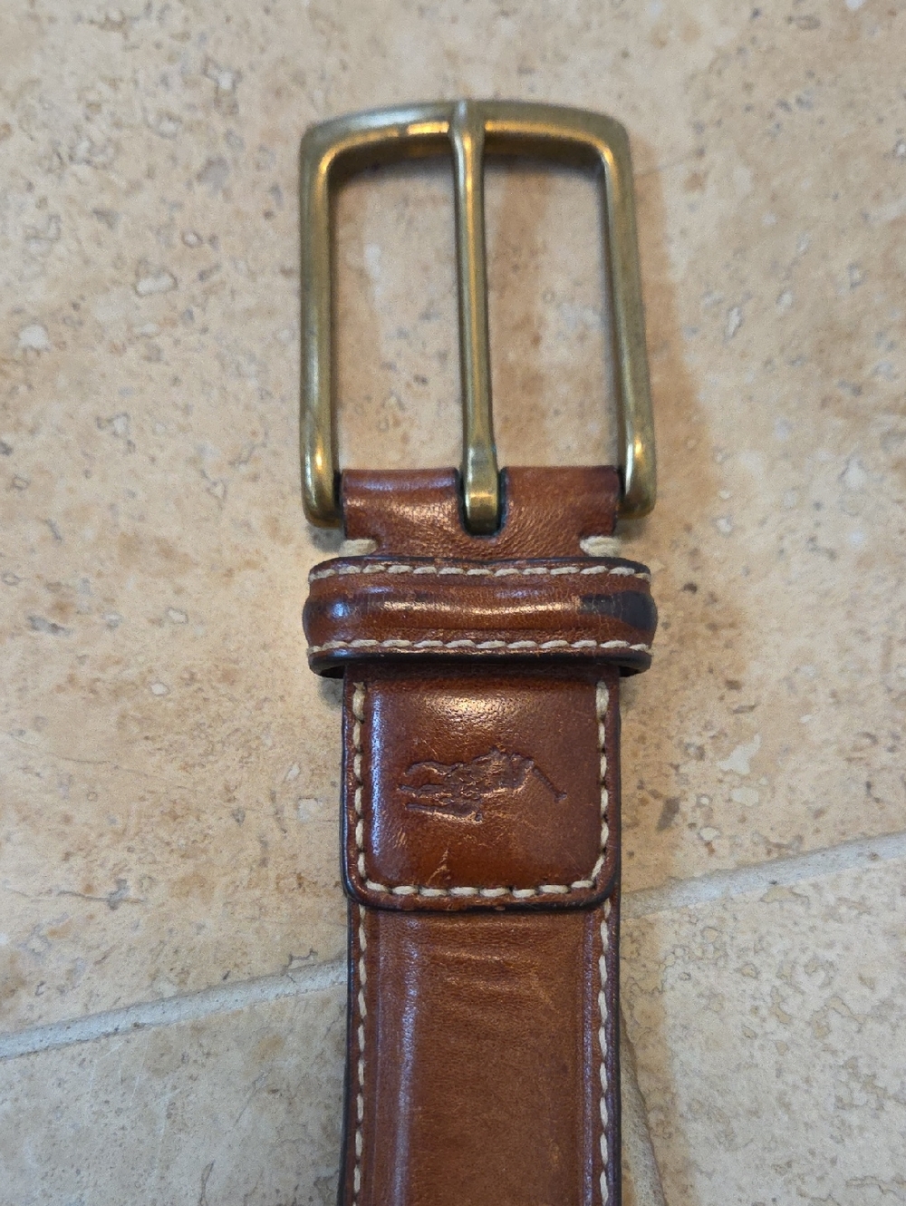 MEN'S POLO RALPH LAUREN CLASSIC PONY BROWN LEATHER BELT SOLID BRASS BUCKLE - Picture 9 of 12
